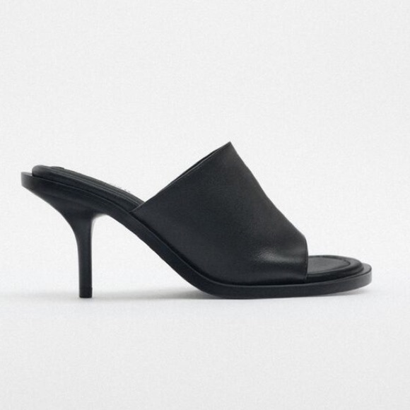 NWT. Zara Black Leather High-Heel Sandals. Size 9. - Picture 1 of 12